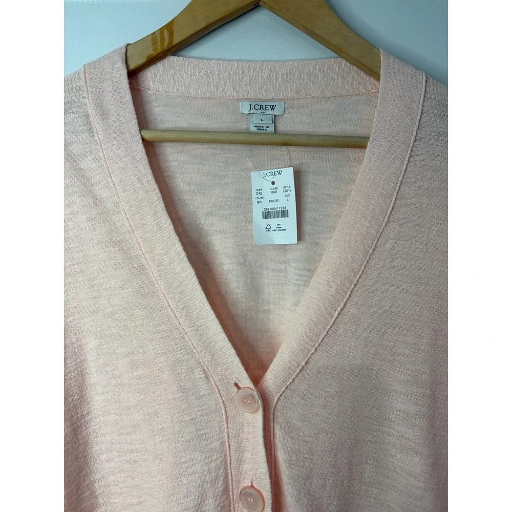 J Crew Peach Pink Cotton V-Neck Cardigan Sweater L Old Money Preppy Lightweight